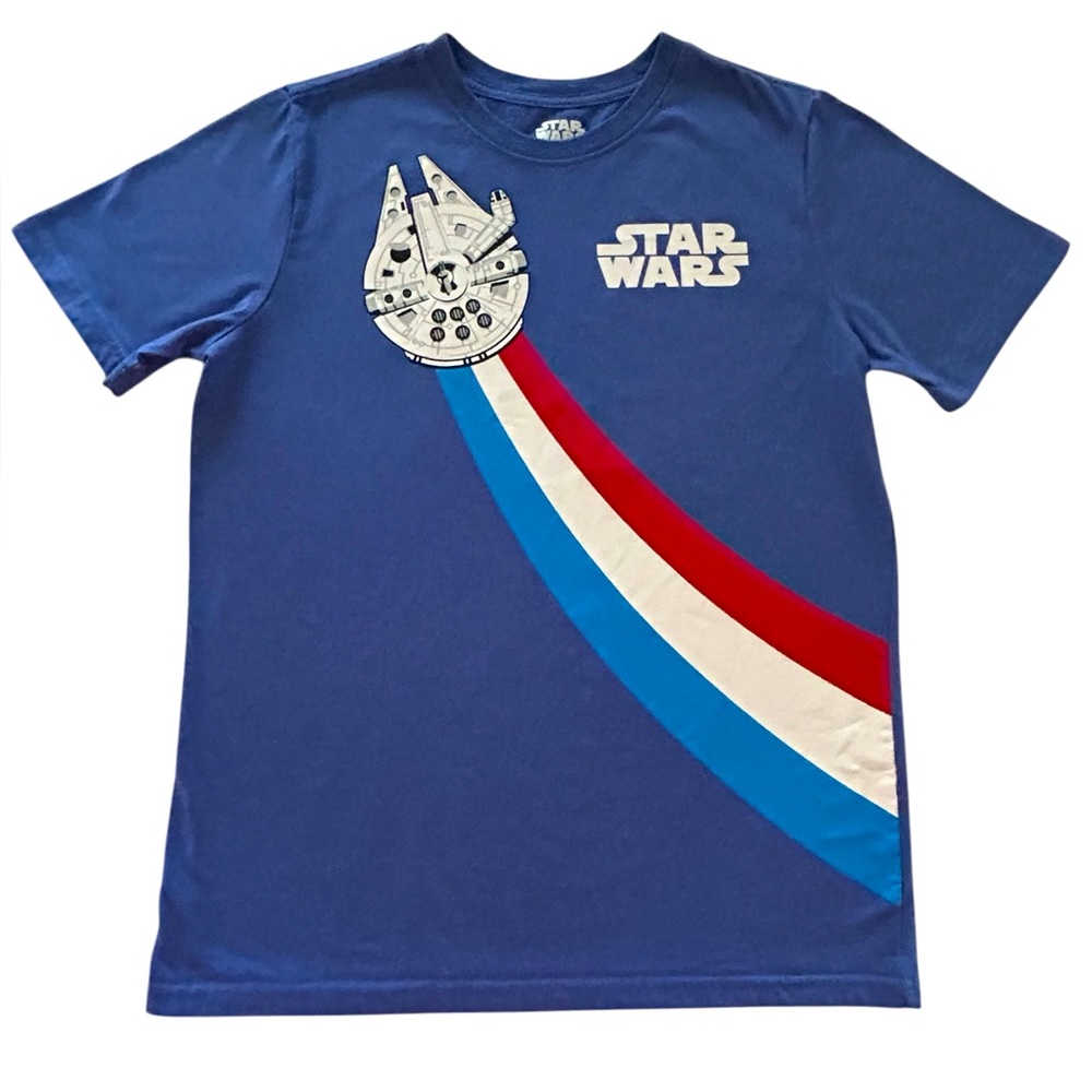 Star Wars Boys Blue Short Sleeve Millennium Falcon Tee Shirt T-Shirt Size XLarge